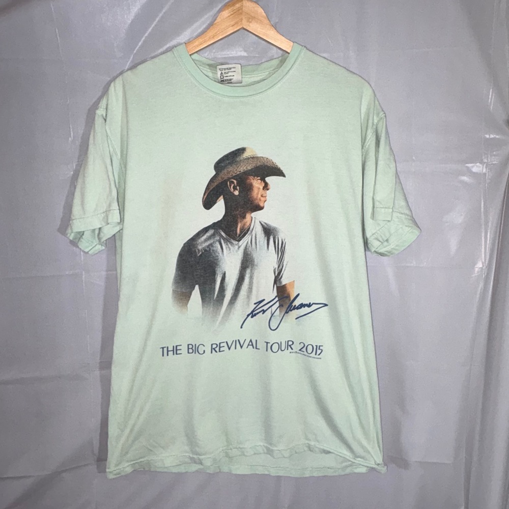 Kenny Chesney The Big Revival Tour 2015 T-Shirt Med Comfort Colors Green Concert
